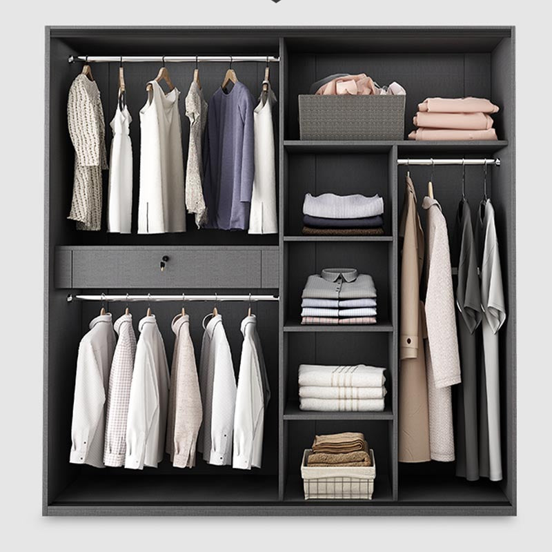 White Mirrored Finish Wardrobe Armoire Engineered Wood Wardrobe with Drawer