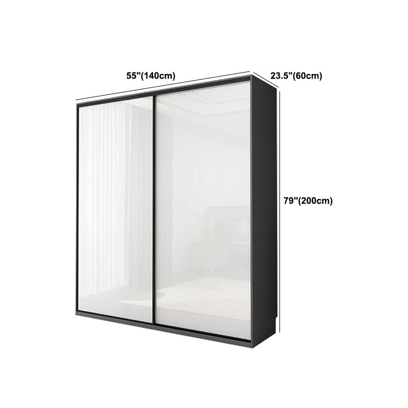 White Mirrored Finish Wardrobe Armoire Engineered Wood Wardrobe with Drawer