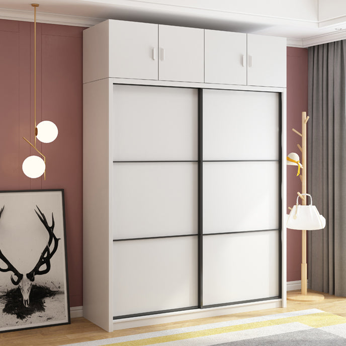 White Engineered Wood Wardrobe Armoire Modern Sliding Wardrobe Closet