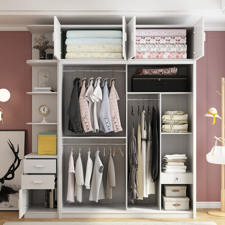 White Engineered Wood Wardrobe Armoire Modern Sliding Wardrobe Closet