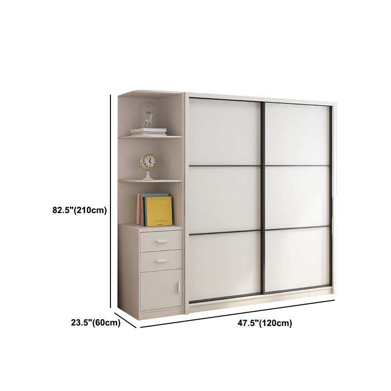 White Engineered Wood Wardrobe Armoire Modern Sliding Wardrobe Closet