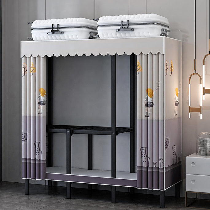 Black Steel Frame Wardrobe Armoire Contemporary Folding Wardrobe Cabinet