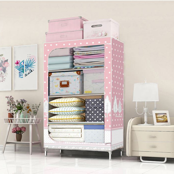 Steel Frame Non-Hanging Armoire Modern Style Wardrobe with 5 Shelves