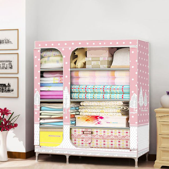 Steel Frame Non-Hanging Armoire Modern Style Wardrobe with 5 Shelves
