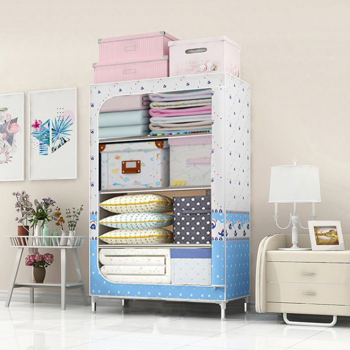 Steel Frame Non-Hanging Armoire Modern Style Wardrobe with 5 Shelves