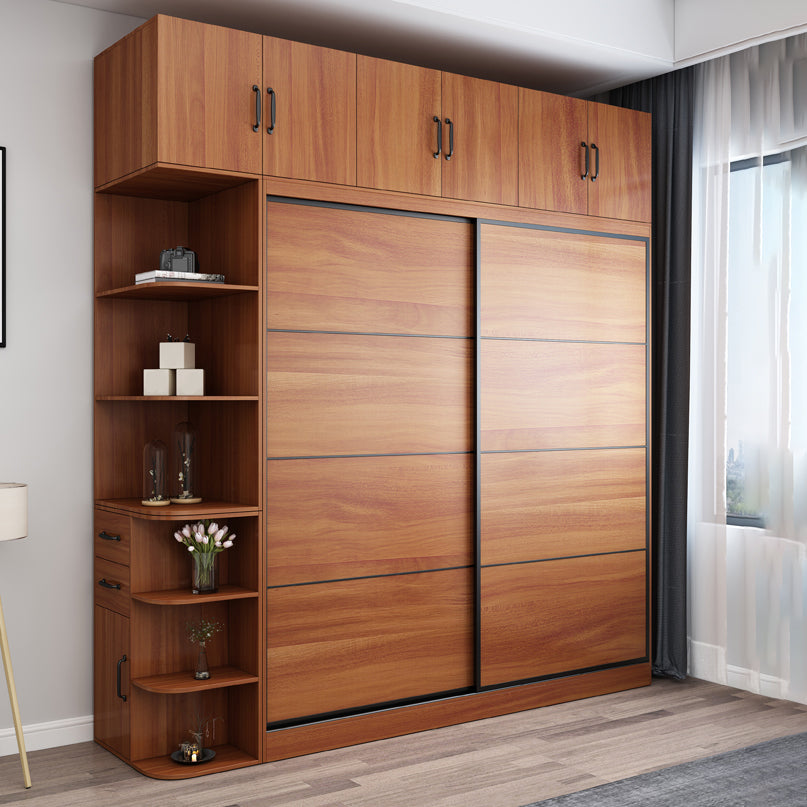 Brown Engineered Wood Wardrobe Armoire Contemporary Wardrobe Closet