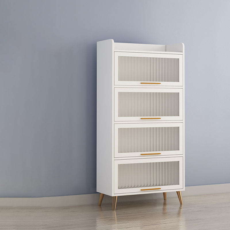 Glass Door Contemporary Sideboard White Engineered Wood Sideboard for Dining Room