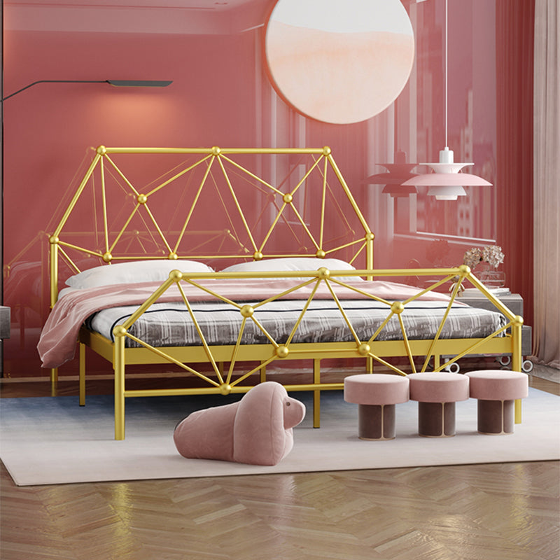 Glam Metallic Standard Bed, Open-Frame Headboard Bed Frame with Footboard