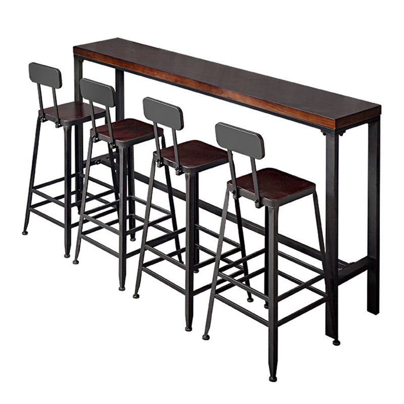 Industrial Rectangle Solid Wood Bar Table Set 1/5 Pieces Counter Table with High Stools