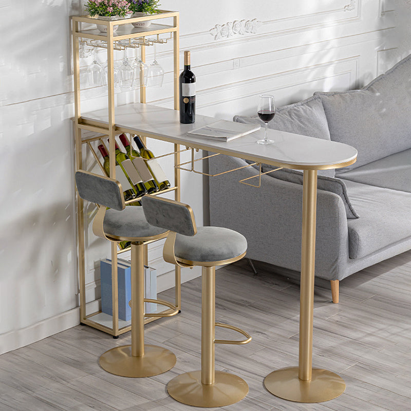 Glam Bar Stool and Table Set 1/2/3 Pcs Sintered Stone Bar Table with Adjustable Bar Stool