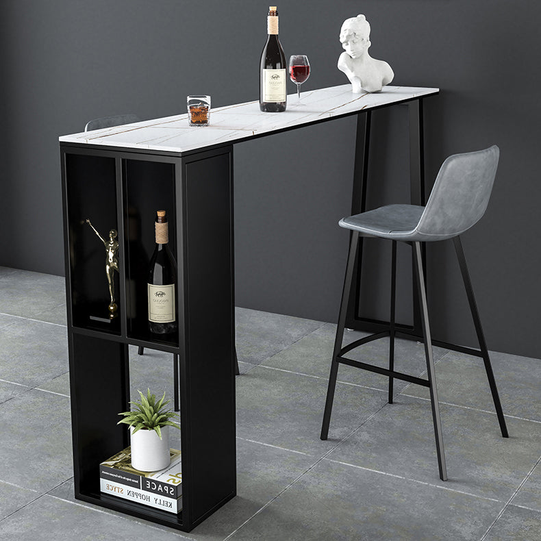Contemporary Bar Table Set 1/2/3 Pcs Stone Bar Table and Stools with Metal Base