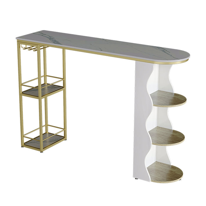 Modern 1/5 Pieces Bar Table Set Stone Counter Table with High Stools for Living Room