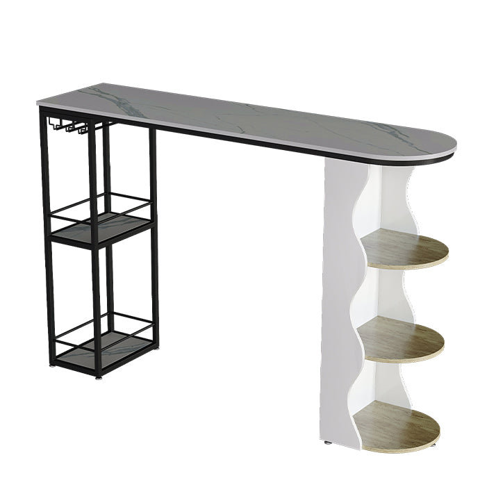 Modern 1/5 Pieces Bar Table Set Stone Counter Table with High Stools for Living Room