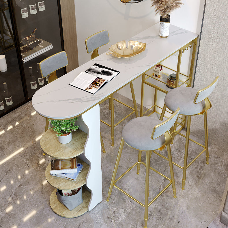 Modern 1/5 Pieces Bar Table Set Stone Counter Table with High Stools for Living Room