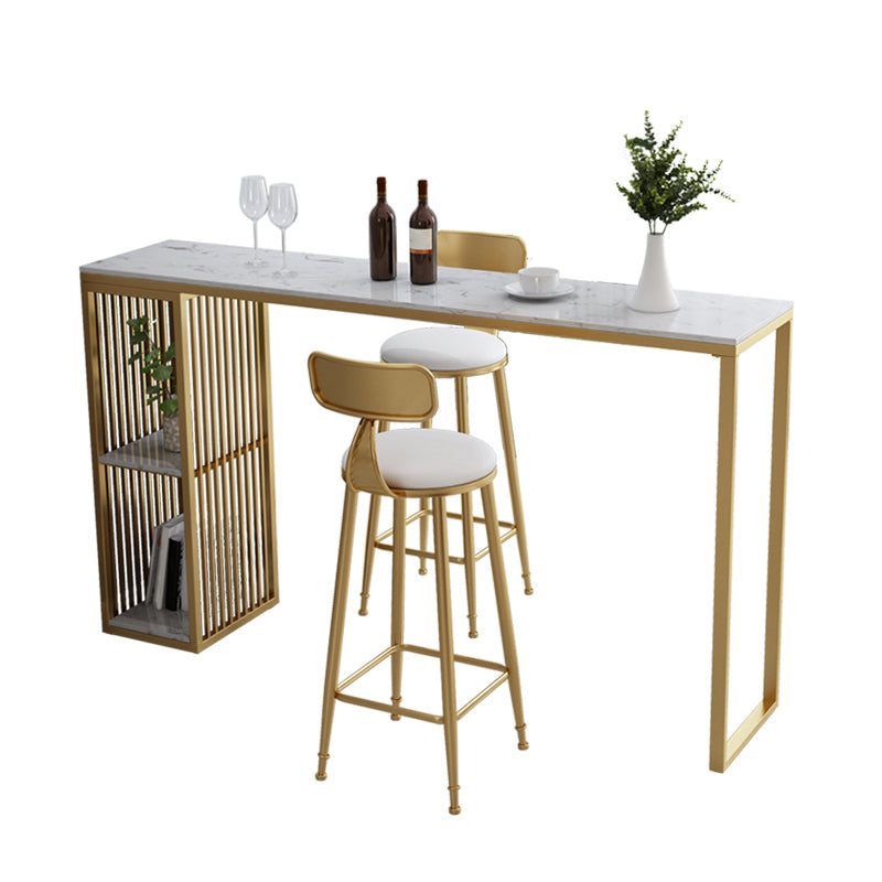 Luxurious Rectangle Marble Bar Table Set 1/3 Pieces Counter Table with High Stools