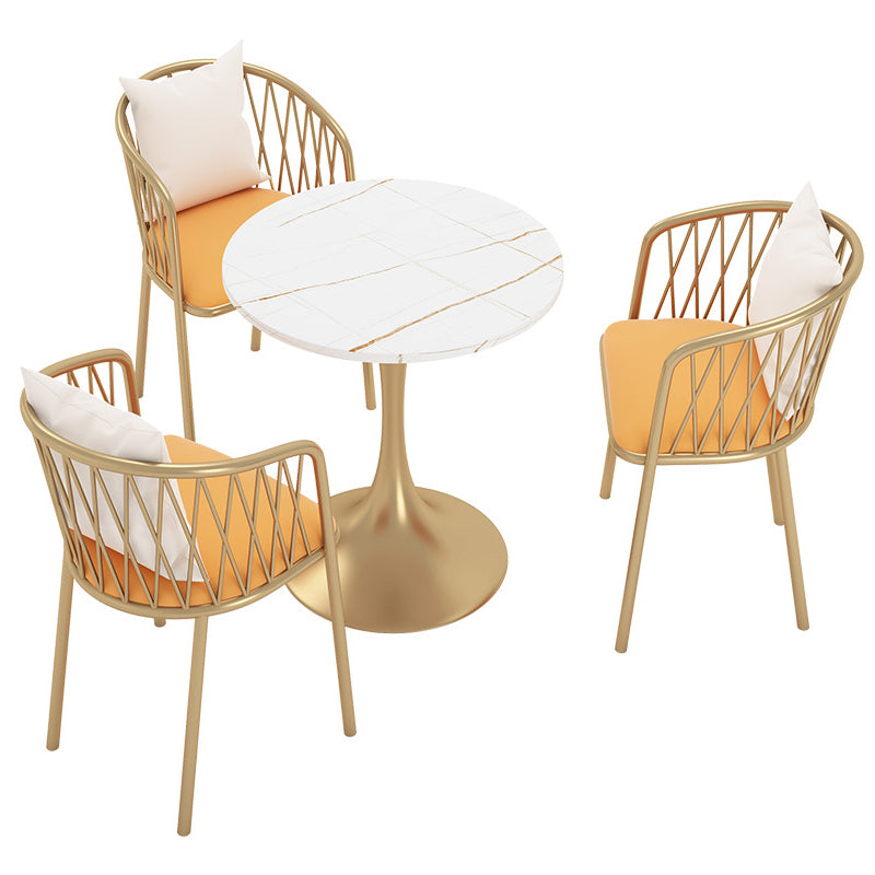 Glam Sintered Stone Dining Table Set Round 1/3/4/5 Pieces Dining Set for Home Use