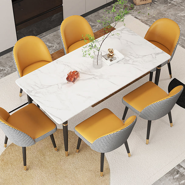 Modern 1/4/5/7 Pieces Dining Set Rectangle Stone Top Legs Dinette Set in White