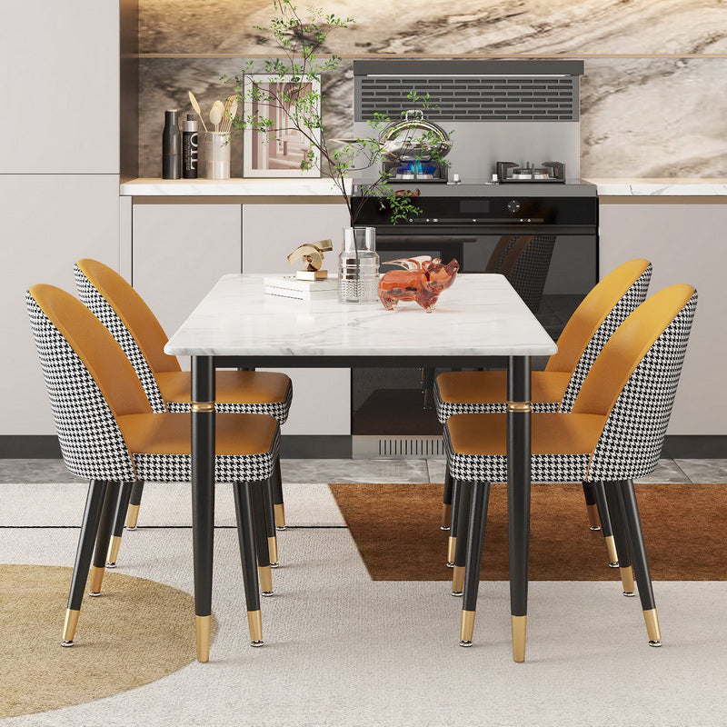 Modern 1/4/5/7 Pieces Dining Set Rectangle Stone Top Legs Dinette Set in White