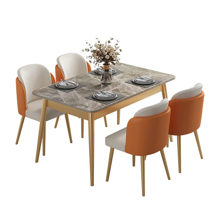 Nordic Stone Top Dining Set 1/2/5/7 Pieces Grey Dining Table with Leather Chairs