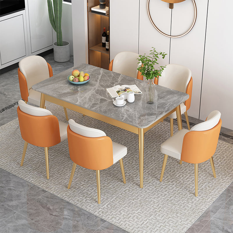 Nordic Stone Top Dining Set 1/2/5/7 Pieces Grey Dining Table with Leather Chairs