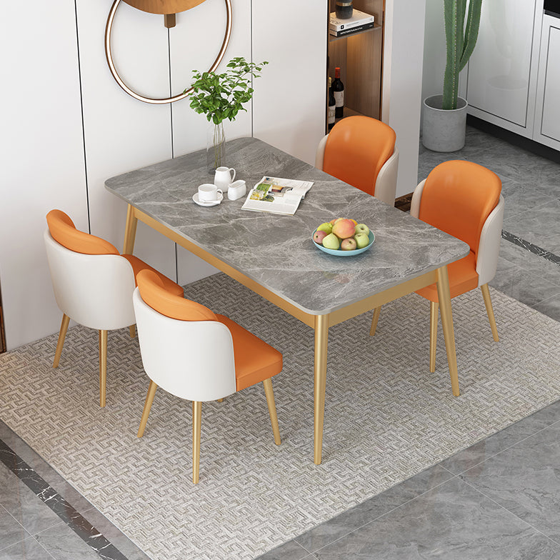 Nordic Stone Top Dining Set 1/2/5/7 Pieces Grey Dining Table with Leather Chairs