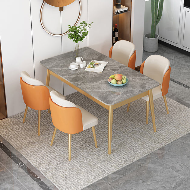 Nordic Stone Top Dining Set 1/2/5/7 Pieces Grey Dining Table with Leather Chairs