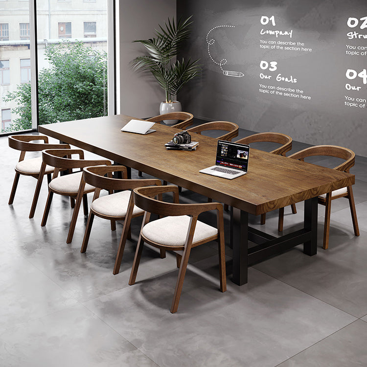 Pine Wood Top Rectangular Office Desk Industrial Desk with Black Metal Base