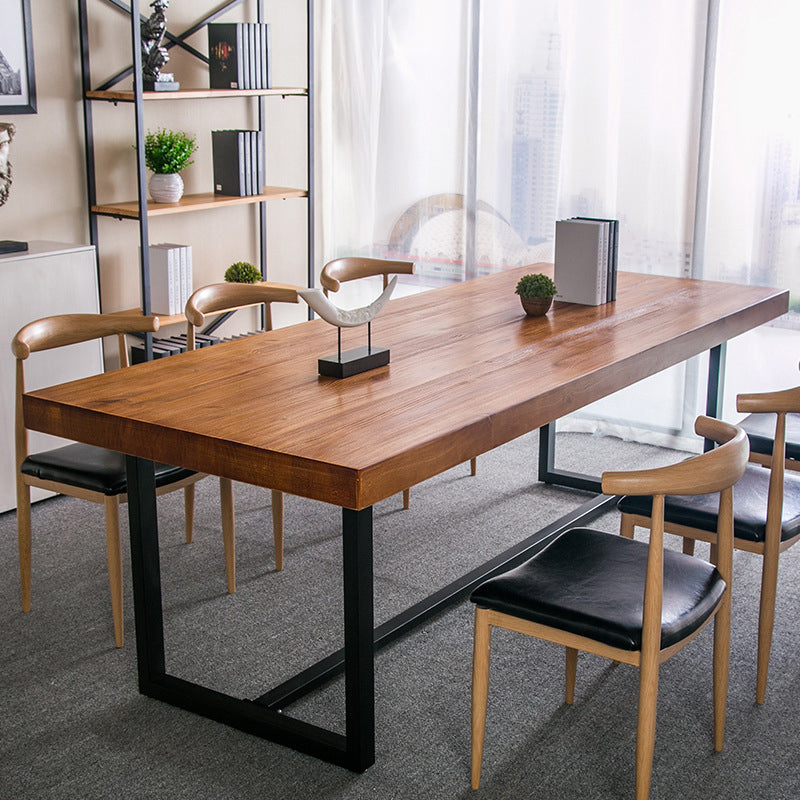Brown Pine Wood Top Rectangular Desk Industrial Office Desk with Trestle