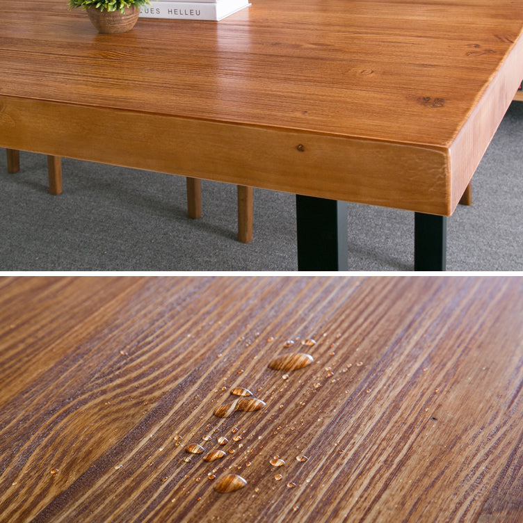 Brown Pine Wood Top Rectangular Desk Industrial Office Desk with Trestle