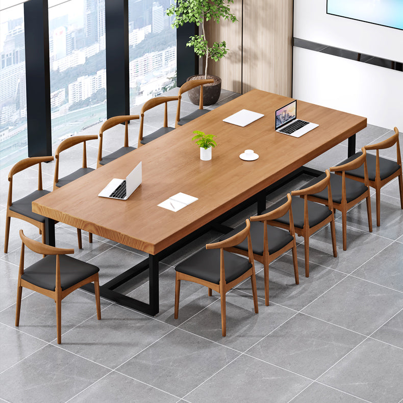 Modern Pine Wood Top Office Desk Rectangular Desk with Trestle