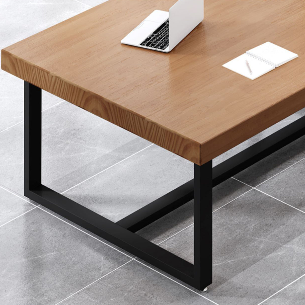 Modern Pine Wood Top Office Desk Rectangular Desk with Trestle