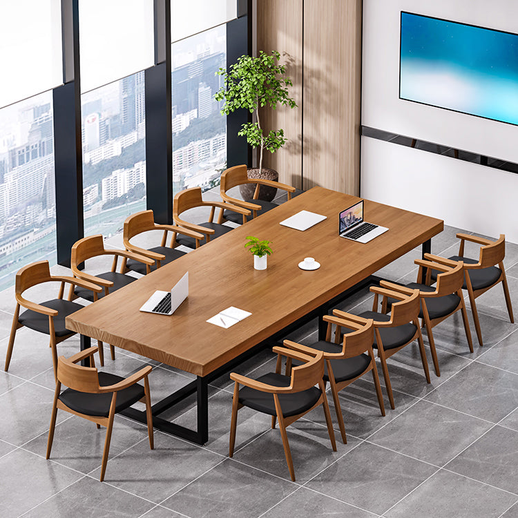 Modern Pine Wood Top Office Desk Rectangular Desk with Trestle