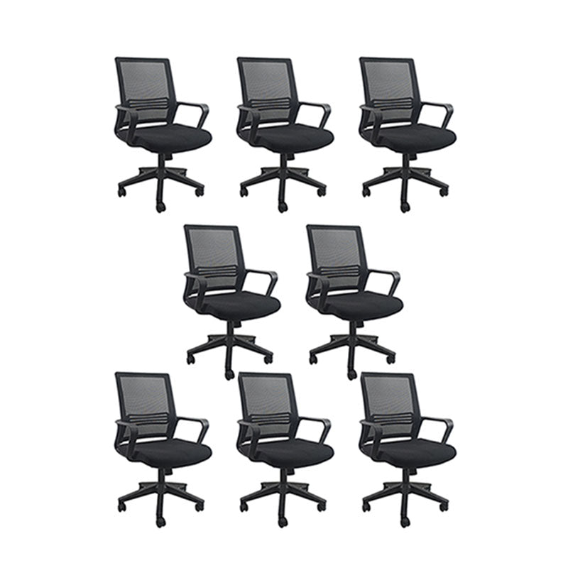 Rotatable Mid Back Office Chair Fixed Armrest Mesh Desk Chair with Wheels