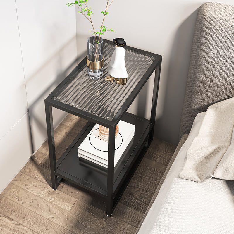 Metal Nightstand Contemporary Glass Top Night Table with Shelves