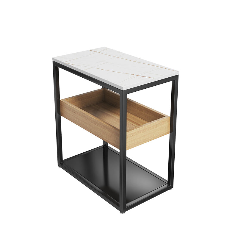Metal Nightstand Contemporary Glass Top Night Table with Shelves
