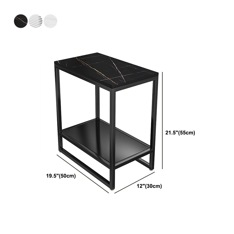 Metal Nightstand Contemporary Glass Top Night Table with Shelves