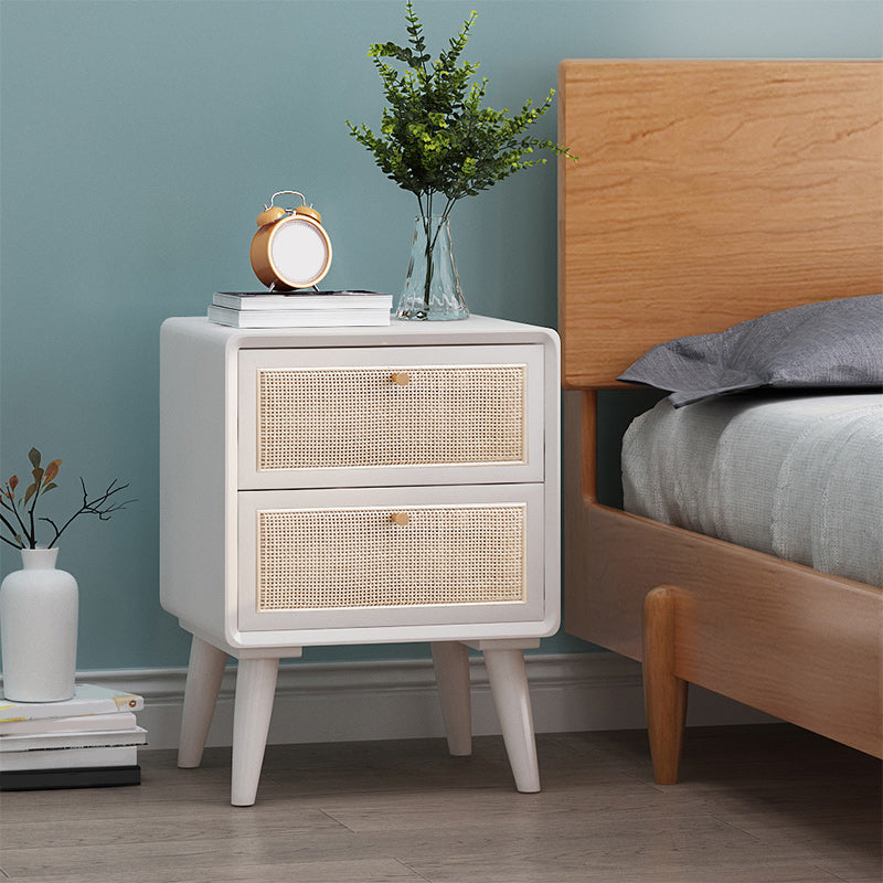 Wicker & Rattan Modern Night Table Solid Wood 2-Drawer Storage 22 Inch H Nightstand
