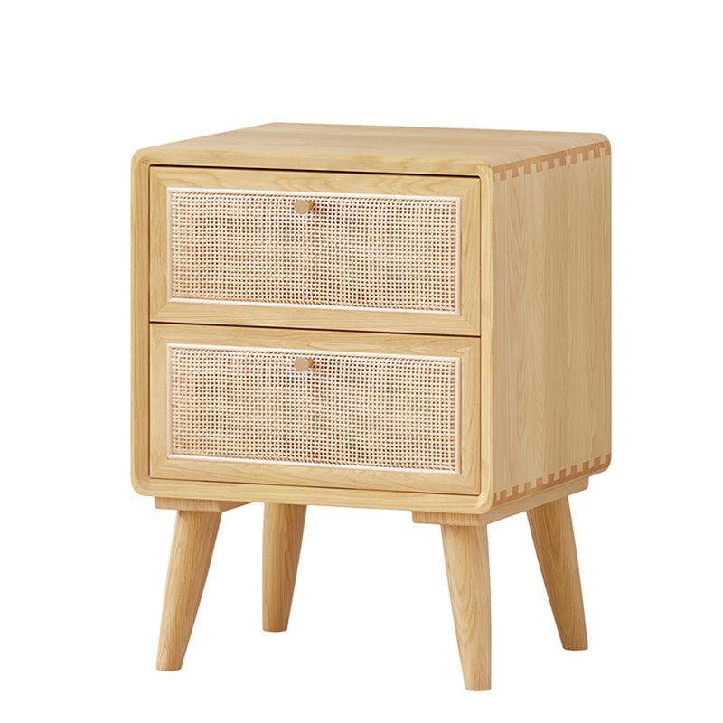 Wicker & Rattan Modern Night Table Solid Wood 2-Drawer Storage 22 Inch H Nightstand