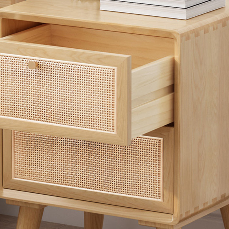 Wicker & Rattan Modern Night Table Solid Wood 2-Drawer Storage 22 Inch H Nightstand