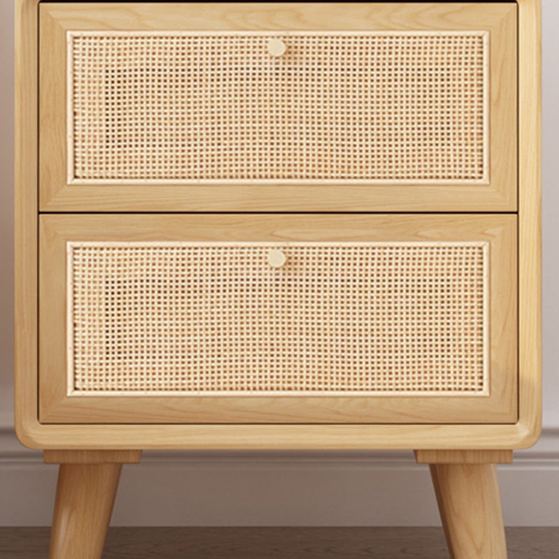 Wicker & Rattan Modern Night Table Solid Wood 2-Drawer Storage 22 Inch H Nightstand