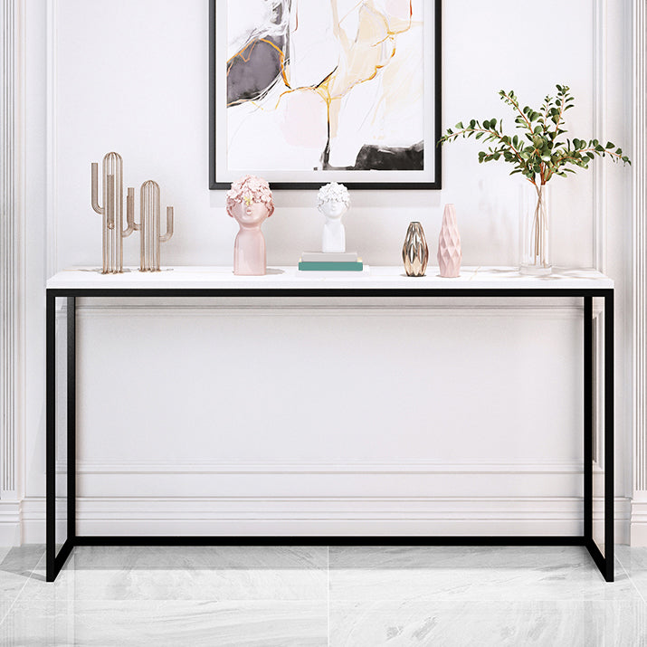 Scratch Resistant Marble Top Console Table with Black Steel Trestle Base