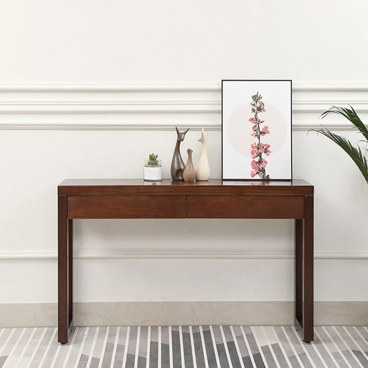 Console Sofa Table with 2 Drawers in Dark Brown Wooden Console Table