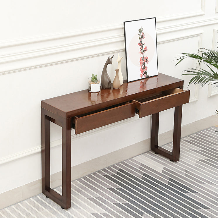 Console Sofa Table with 2 Drawers in Dark Brown Wooden Console Table
