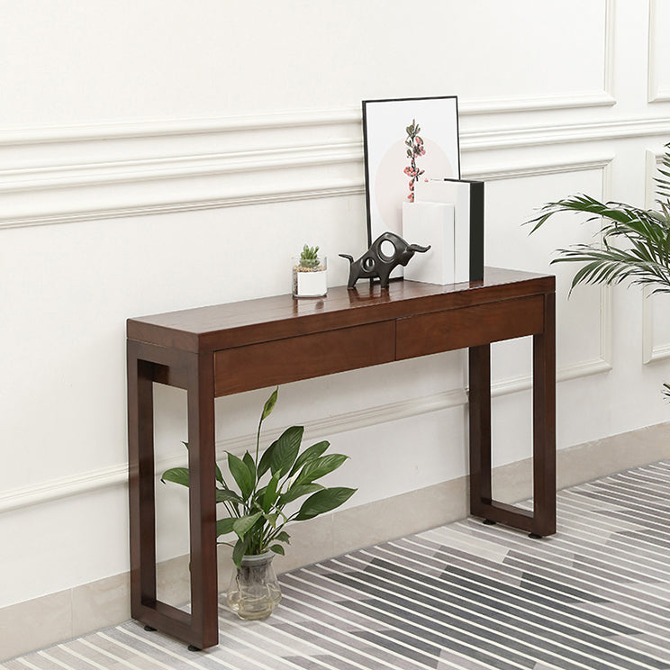 Console Sofa Table with 2 Drawers in Dark Brown Wooden Console Table