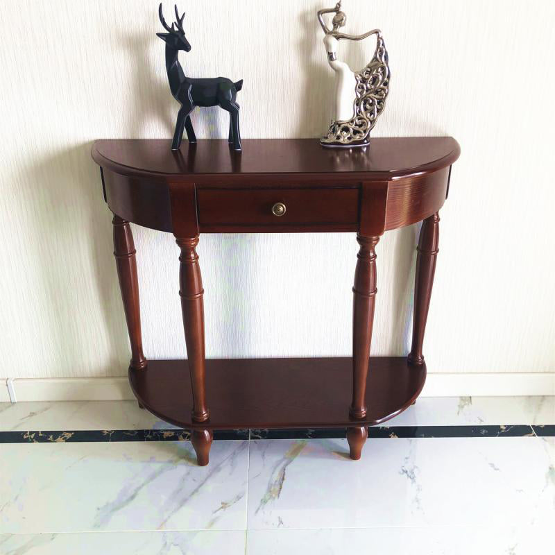 Mid-Century Modern Sofa Table Half Moon Floor Shelf Dark Brown Console Table
