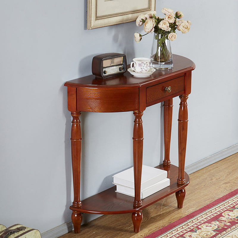 Mid-Century Modern Sofa Table Half Moon Floor Shelf Dark Brown Console Table
