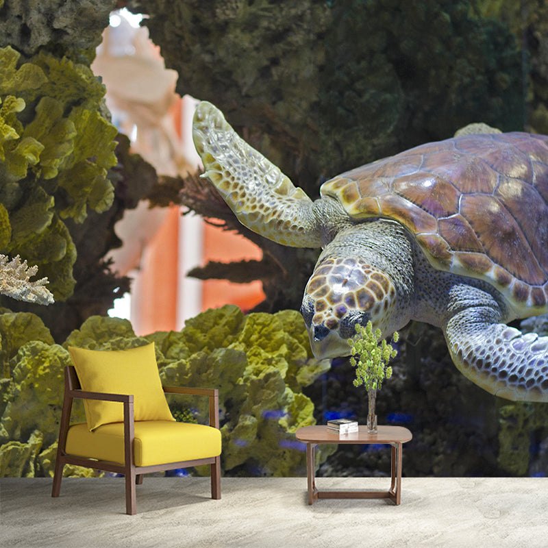 Fancy Wall Mural Sea Turtle Patterned Sitting Room Wall Mural