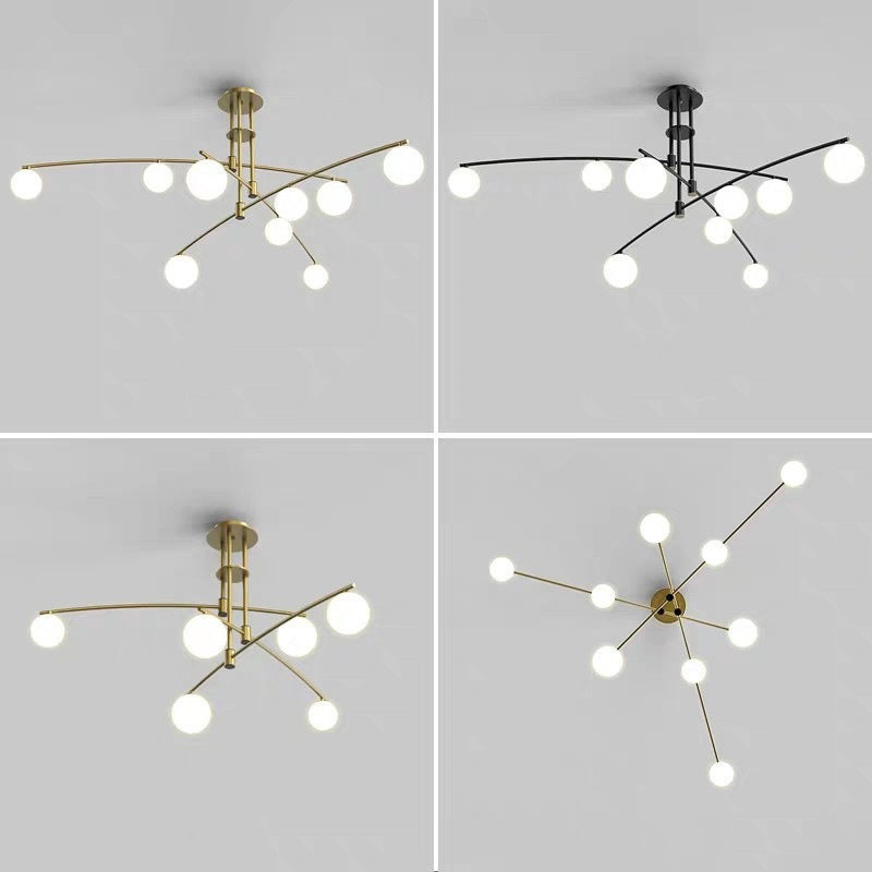 5 / 6 / 9 - Light Kitchen Island Pendant Iron and Glass Ceiling Fixture in Black / Gold