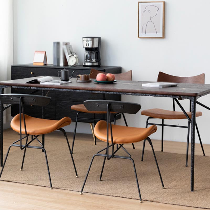 Oak Wood and Iron Dinette Table Traditional Luxury 4 Legs Dining Table