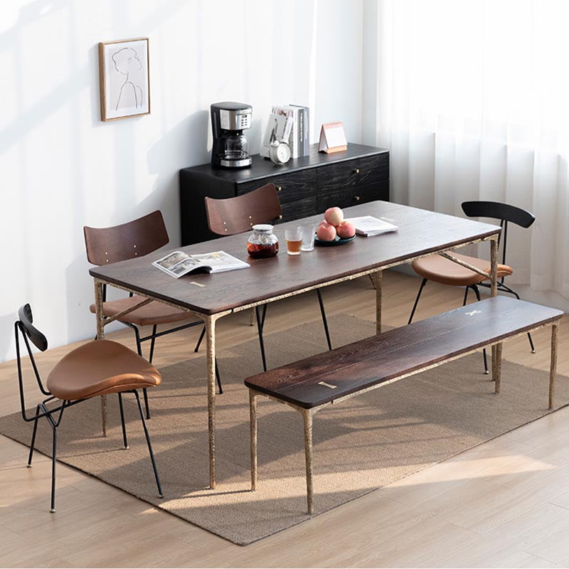 Oak Wood and Iron Dinette Table Traditional Luxury 4 Legs Dining Table